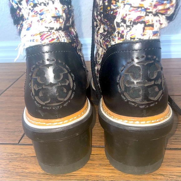 Tory Burch Tweed leather combat boots moto boots fall boots lace up booties - Picture 3 of 16